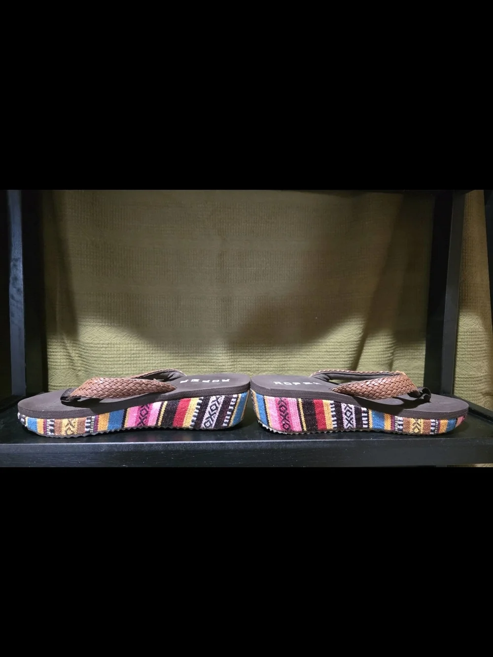 Roper Brown Braided Thong Sandals with Multicolor Trim - Women